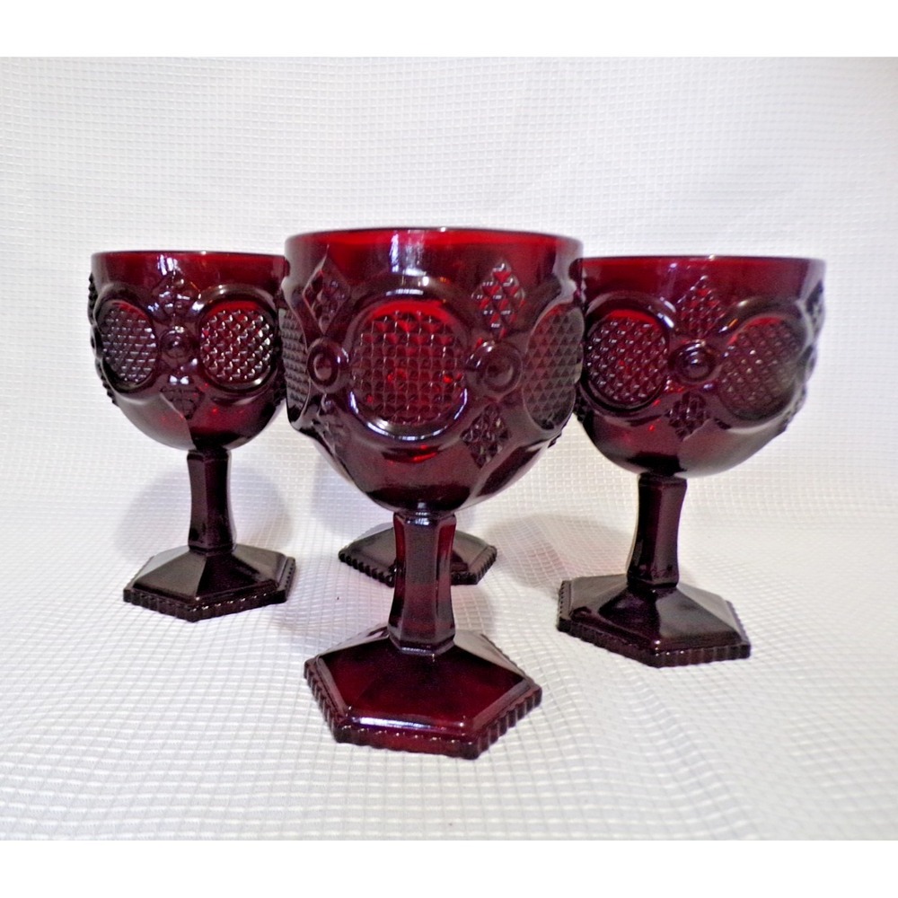 Vintage Avon Cape Cod Coll. Ruby Red 8 Ounce Goblets  Glasses  1876 Set of4